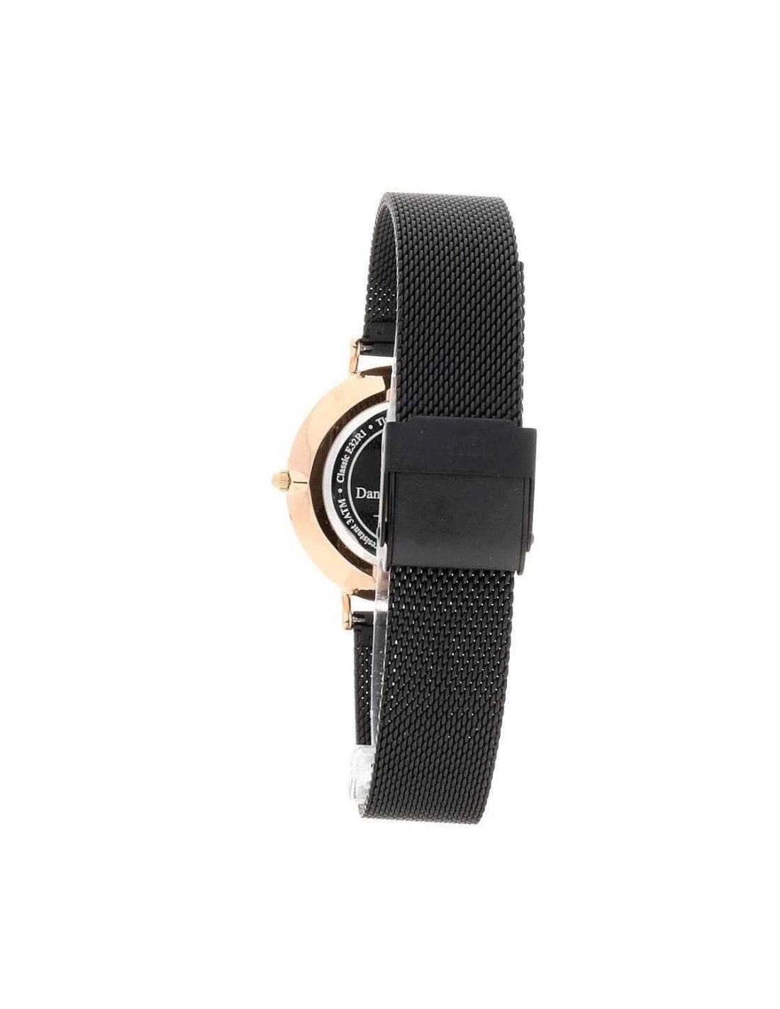 Montre Daniel Wellington DW00100201 Classic Petite Ashfield 32 mm, cadran noir, bracelet maille milanaise noir, boîtier or rose vue 3