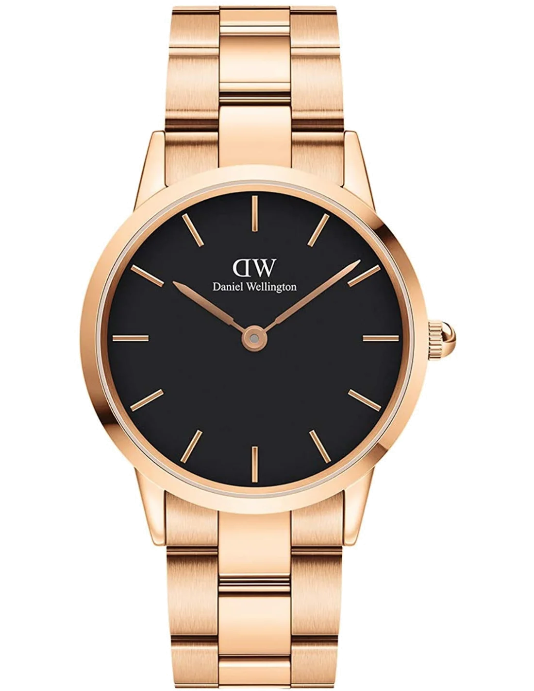 Montre Femme Daniel Wellington DW00100210 Iconic Link - Cadran 36mm Noir, Boîtier et Bracelet Acier Or Rose