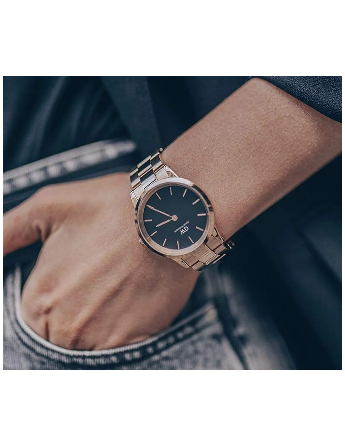 Montre Femme Daniel Wellington DW00100210 Iconic Link - Cadran 36mm Noir, Boîtier et Bracelet Acier Or Rose vue 3