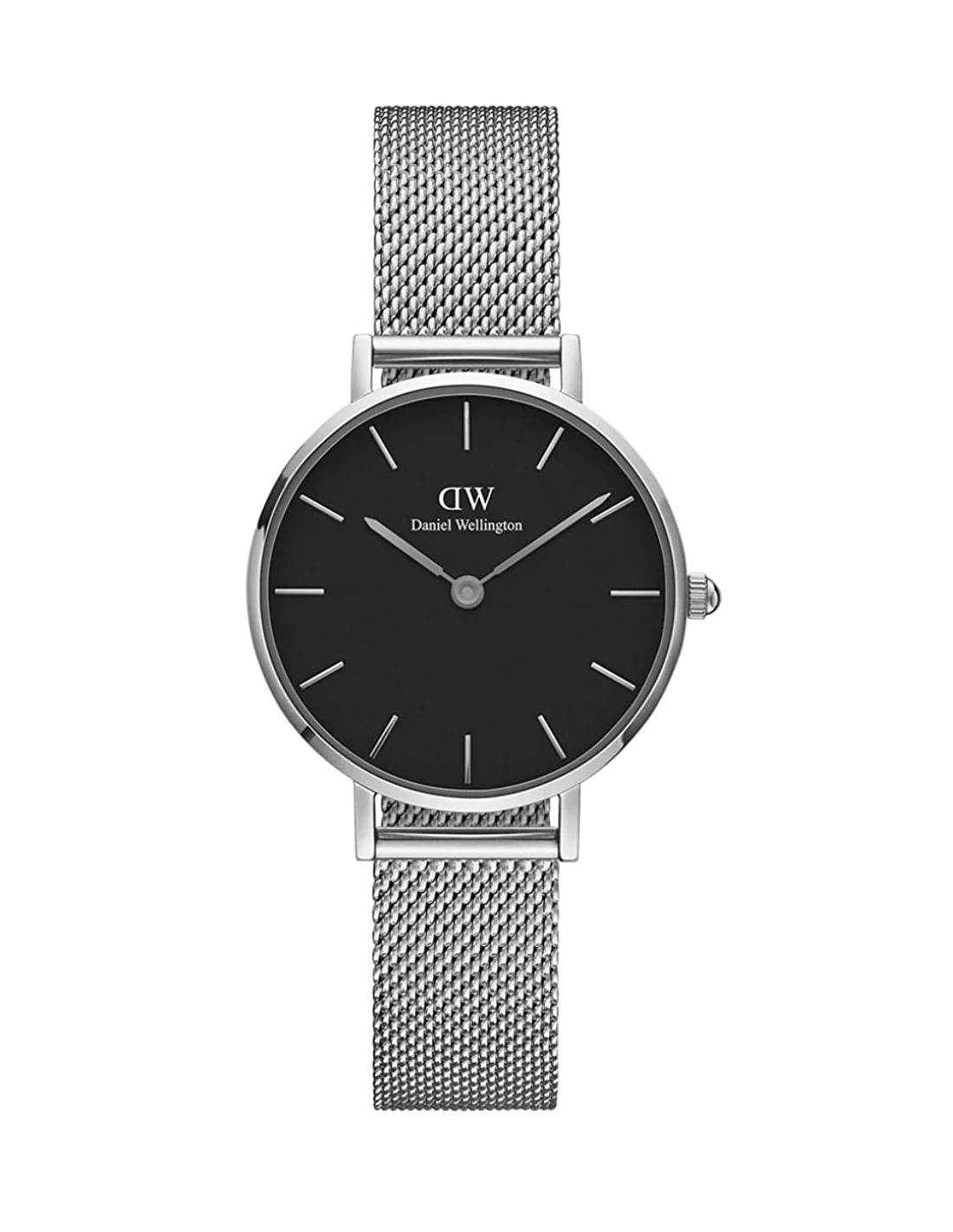 Montre Femme Daniel Wellington Classic Petite DW00100218, Cadran Noir 28 mm, Bracelet Milanese Argent