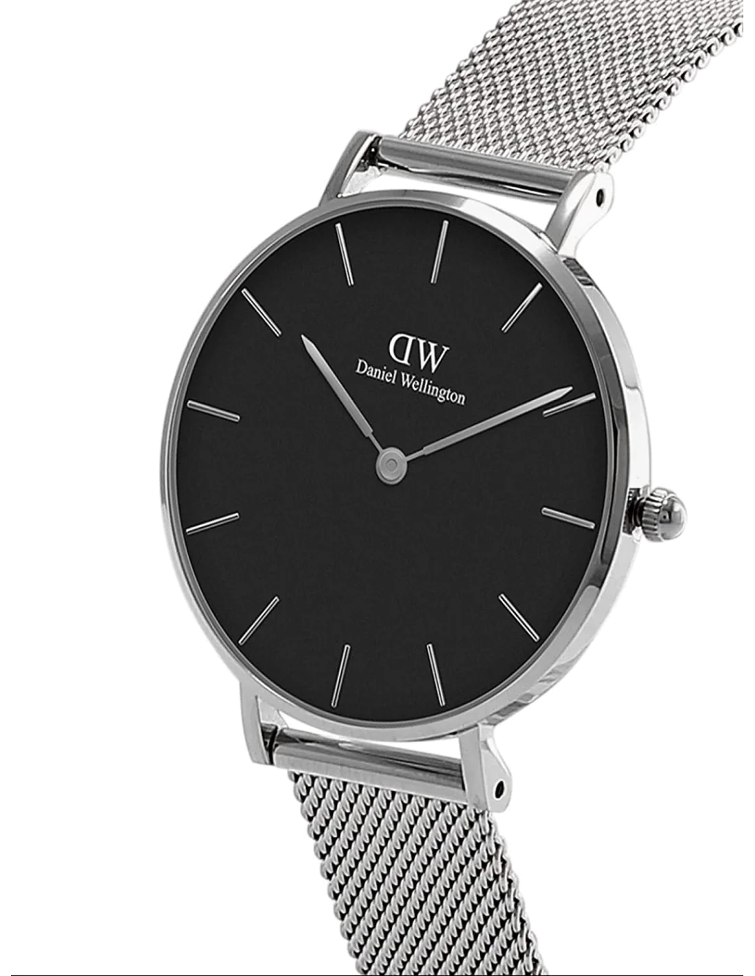 Montre Femme Daniel Wellington Classic Petite DW00100218, Cadran Noir 28 mm, Bracelet Milanese Argent vue 2
