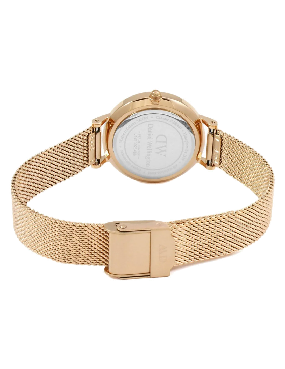 Montre Femme Daniel Wellington DW00100219 Classic Petite Melrose 28mm Cadran Blanc Bracelet Maille Milanaise Or Rose vue 3