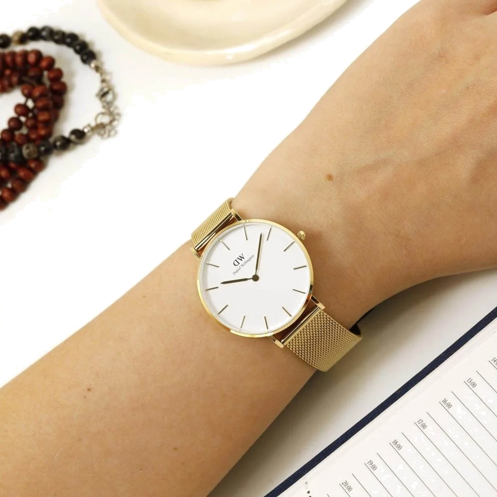 Montre Femme Daniel Wellington Petite Evergold 32mm - Cadran Blanc & Maille Milanaise Or - DW00100348 vue 3