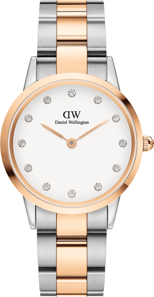 Montre Femme Daniel Wellington Iconic Link Lumine 32mm, Cadran Blanc, Bracelet Argent et Or Rose - Réf. DW00100358