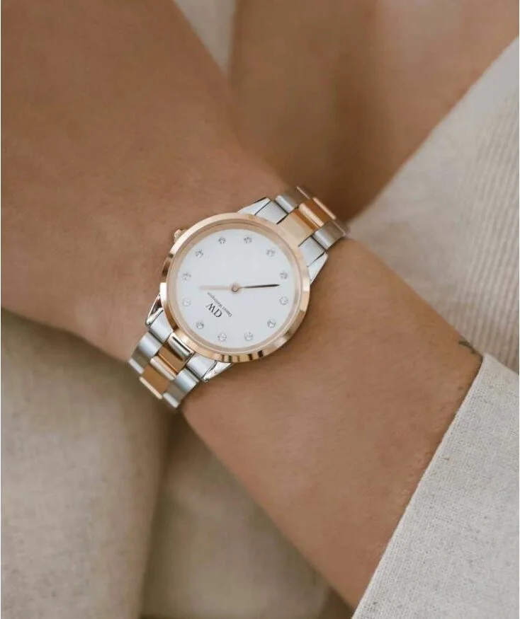 Montre Femme Daniel Wellington Iconic Link Lumine 32mm, Cadran Blanc, Bracelet Argent et Or Rose - Réf. DW00100358 vue 6