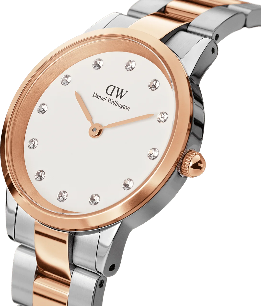 Montre Femme Daniel Wellington Iconic Link Lumine 28mm - Cadran blanc, bracelet argent et or rose - DW00100359 vue 2