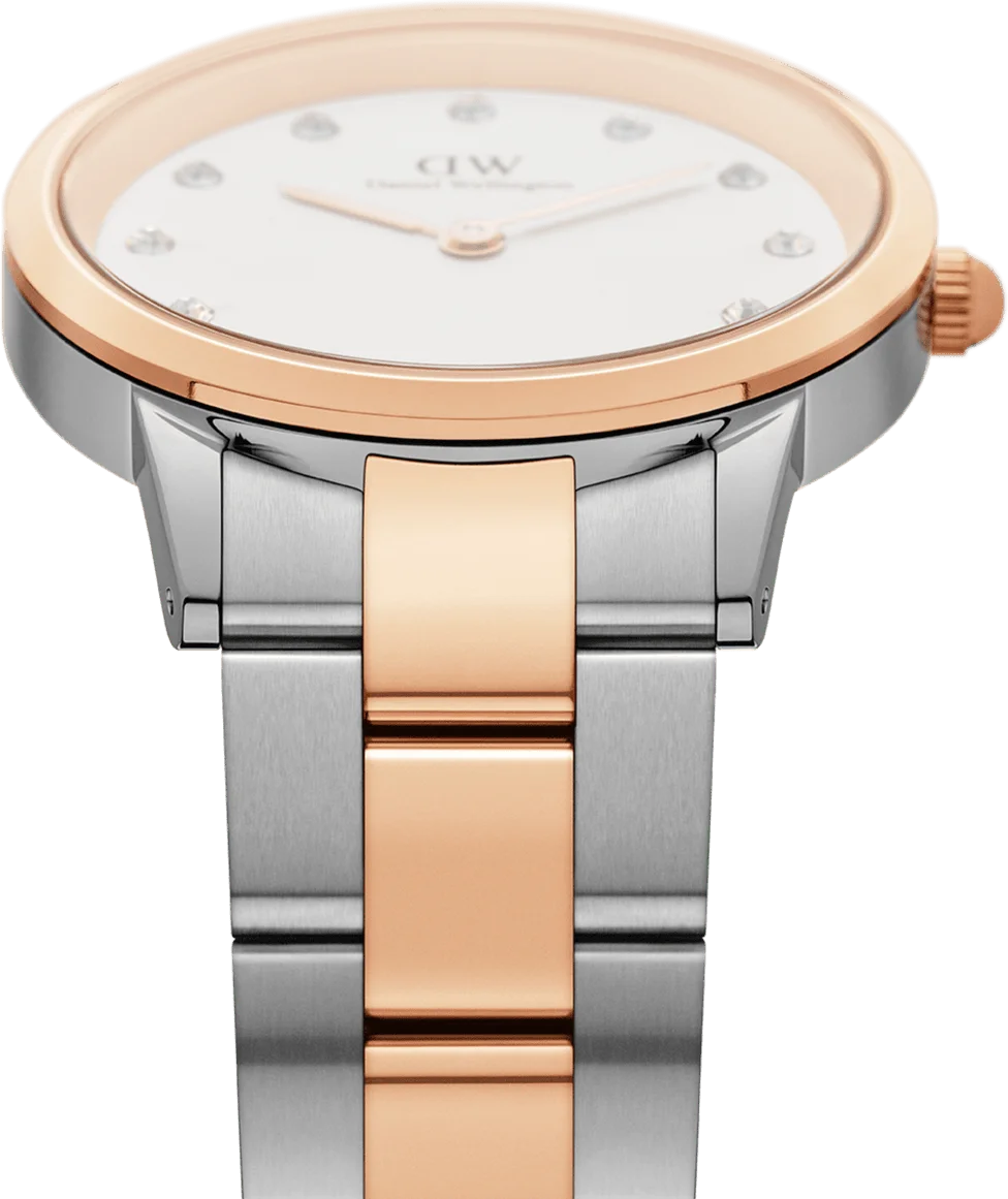 Montre Femme Daniel Wellington Iconic Link Lumine 28mm - Cadran blanc, bracelet argent et or rose - DW00100359 vue 3
