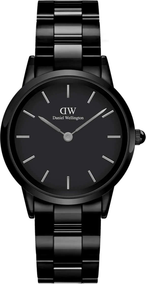 Montre Femme Daniel Wellington Iconic Link Ceramic 32mm DW00100414, boîtier et bracelet céramique noire