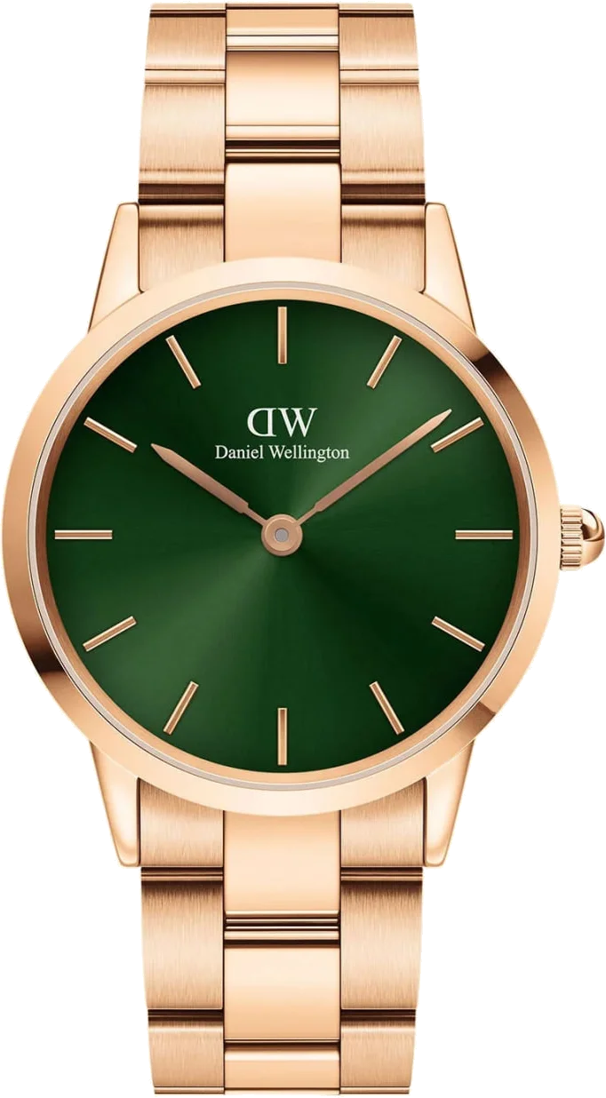 Montre Femme Daniel Wellington DW00100420 Iconic Link - Cadran Vert Émeraude 32 mm, Bracelet Or Rose Acier