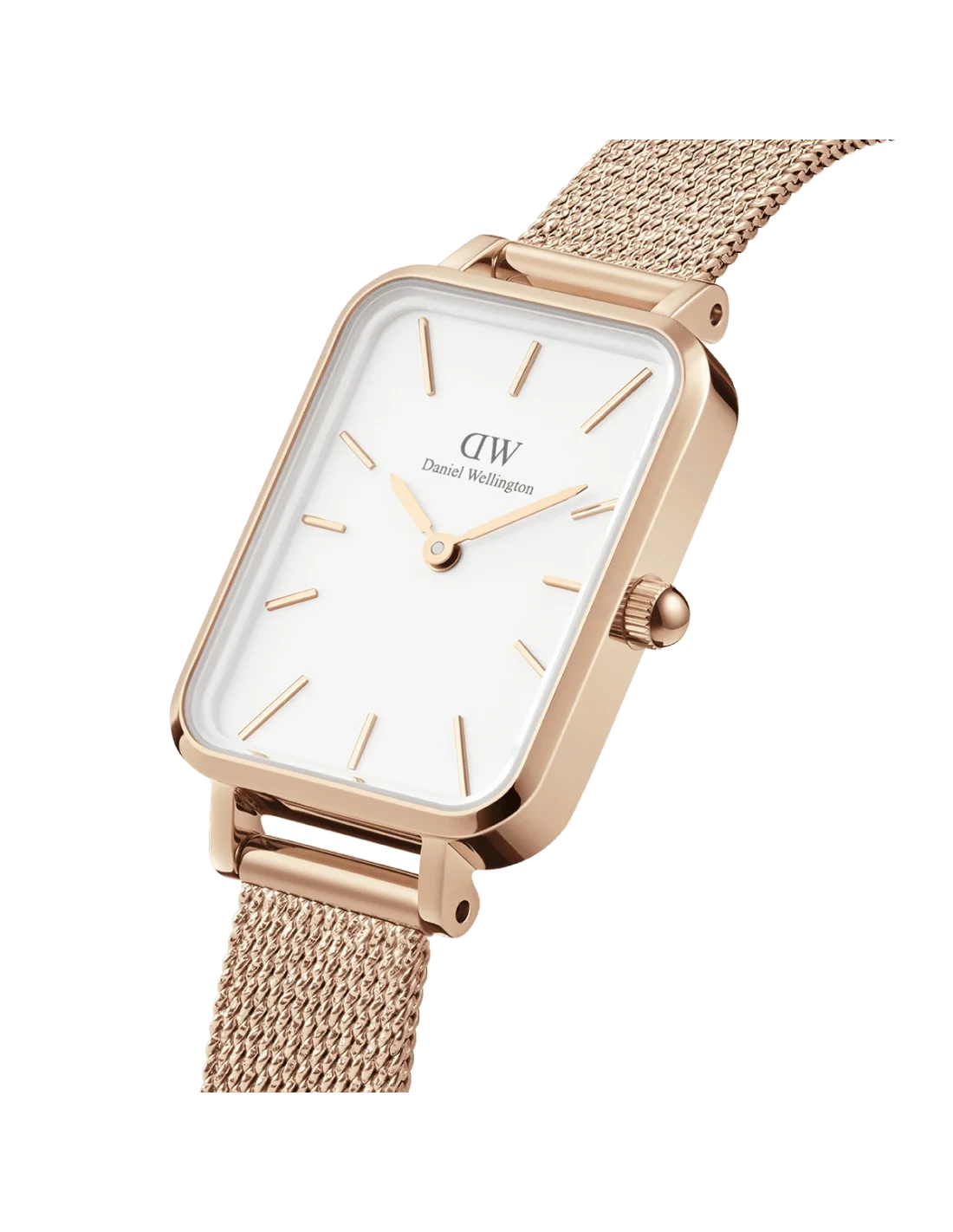 Montre Femme Daniel Wellington Quadro DW00100431 Cadran Rectangulaire Blanc Bracelet Maille Milanaise Or Rose vue 2