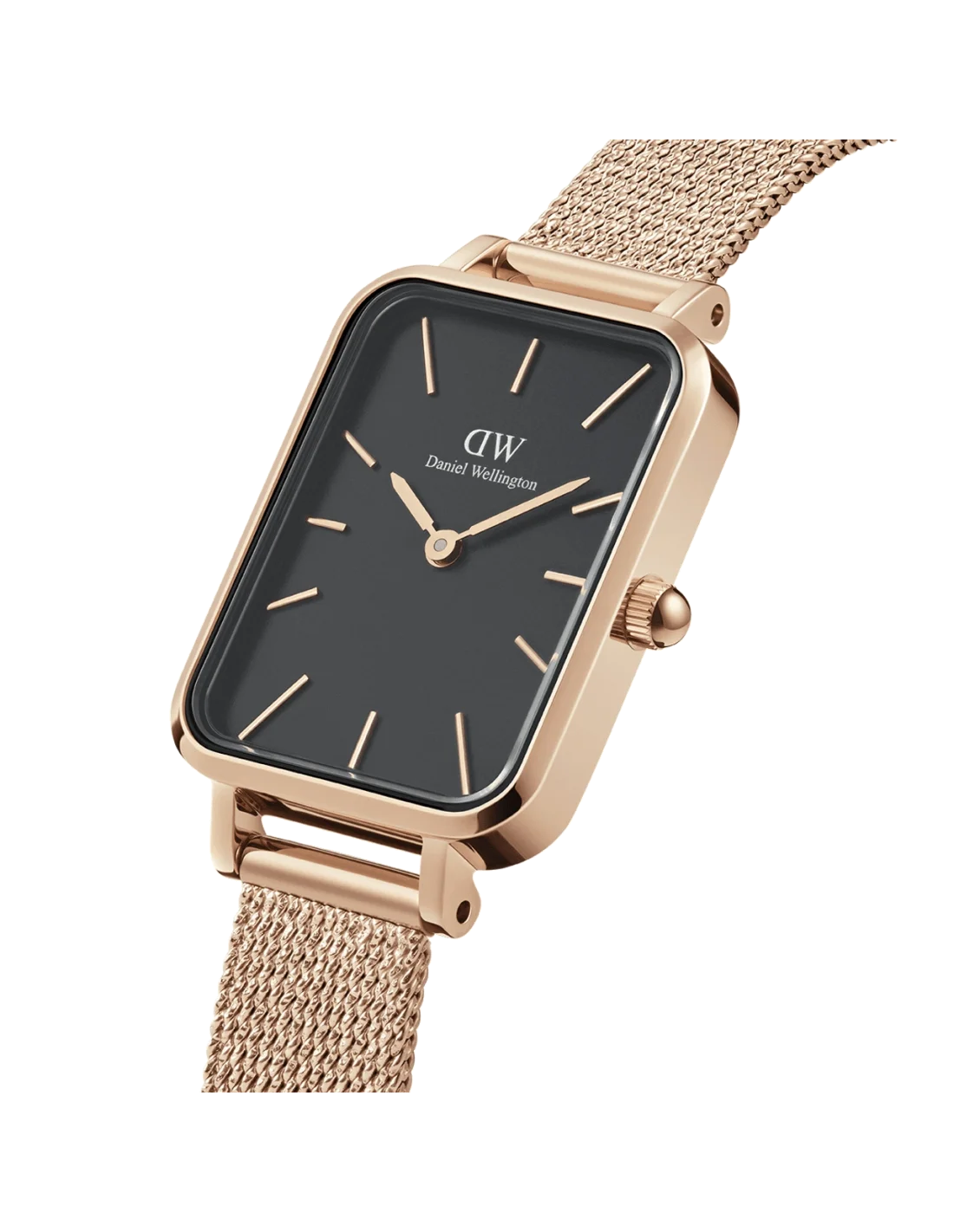 Montre Femme Daniel Wellington DW00100432 Quadro Rectangulaire Cadran Noir Maille Milanaise Or Rose vue 2