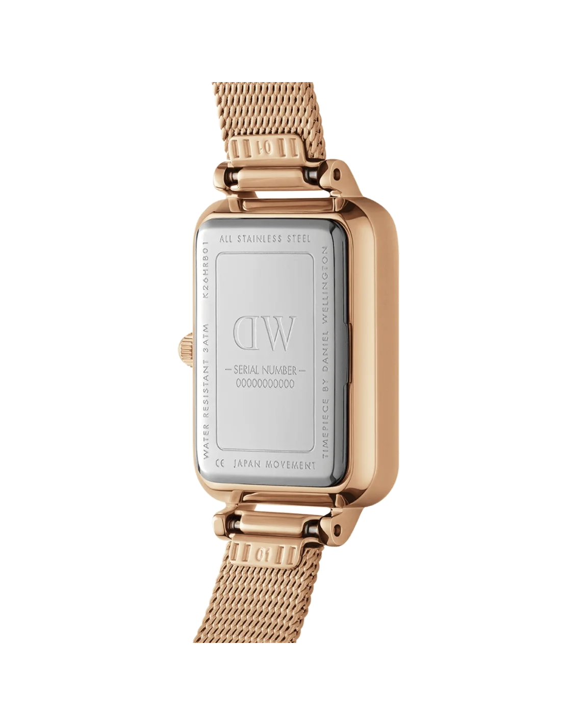 Montre Femme Daniel Wellington DW00100432 Quadro Rectangulaire Cadran Noir Maille Milanaise Or Rose vue 3
