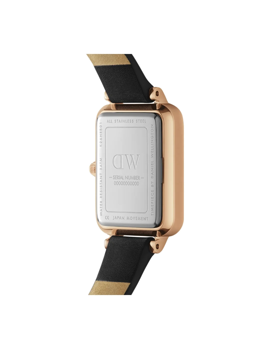 Montre Femme Daniel Wellington Quadro Pressed DW00100434 - Cadran Rectangulaire Blanc, Boîtier Or Rose, Bracelet Cuir Noir vue 2
