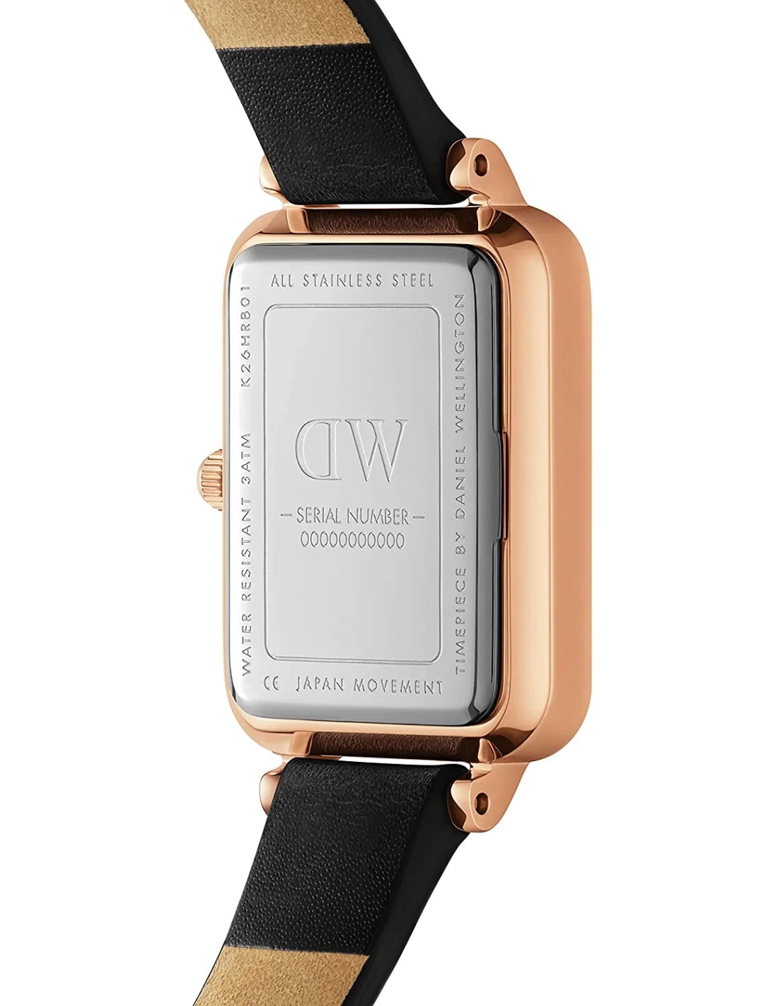 Montre Femme Daniel Wellington Quadro Sheffield DW00100435 - Cadran Noir, Boîtier Or Rose, Bracelet Cuir vue 3