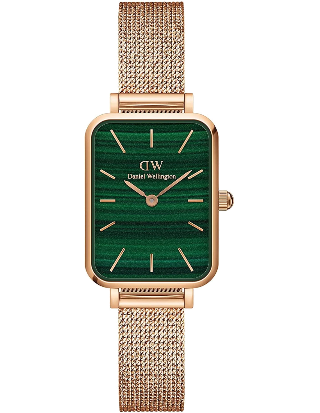Montre Femme Daniel Wellington Quadro DW00100437 Cadran Rectangulaire Vert Bracelet Maille Or Rose