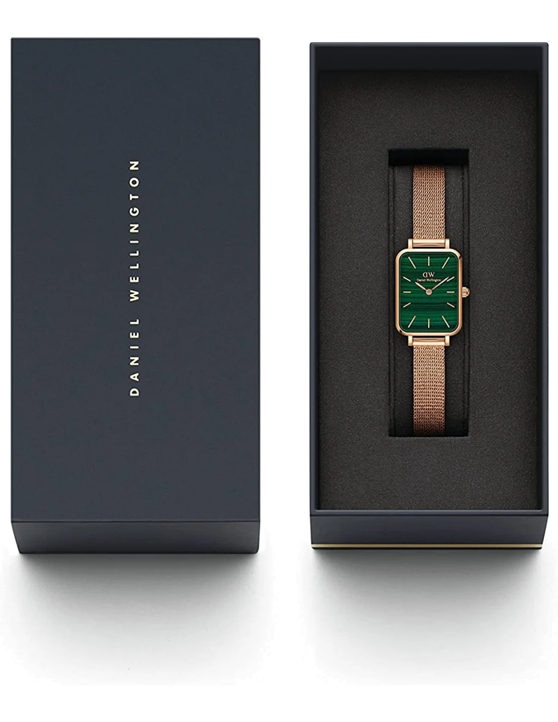 Montre Femme Daniel Wellington Quadro DW00100437 Cadran Rectangulaire Vert Bracelet Maille Or Rose vue 2