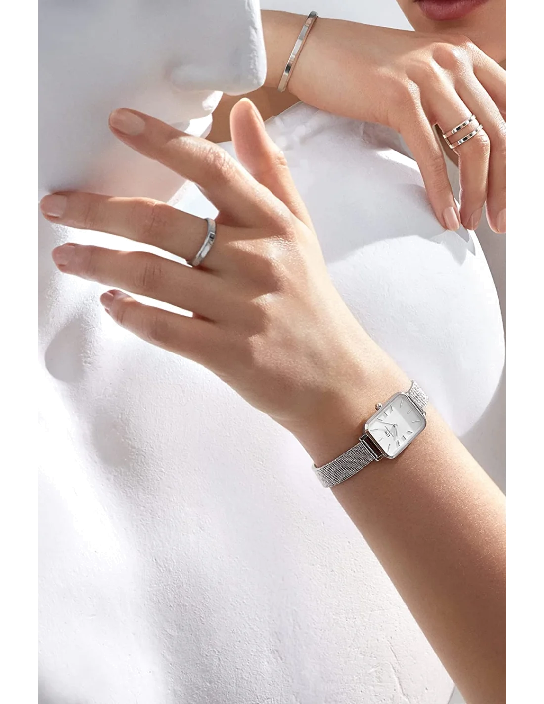 Montre Femme Daniel Wellington Quadro Pressed Sterling DW00100438 - Cadran Blanc, Maille Milanaise Argent vue 4
