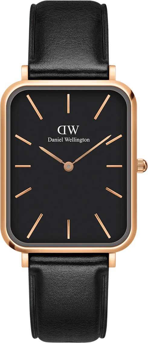 Montre Femme Daniel Wellington DW00100449 Boîtier Rectangulaire Or Rose, Cadran Noir, Bracelet Cuir