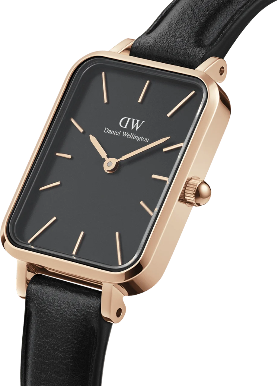 Montre Femme Daniel Wellington DW00100449 Boîtier Rectangulaire Or Rose, Cadran Noir, Bracelet Cuir vue 2