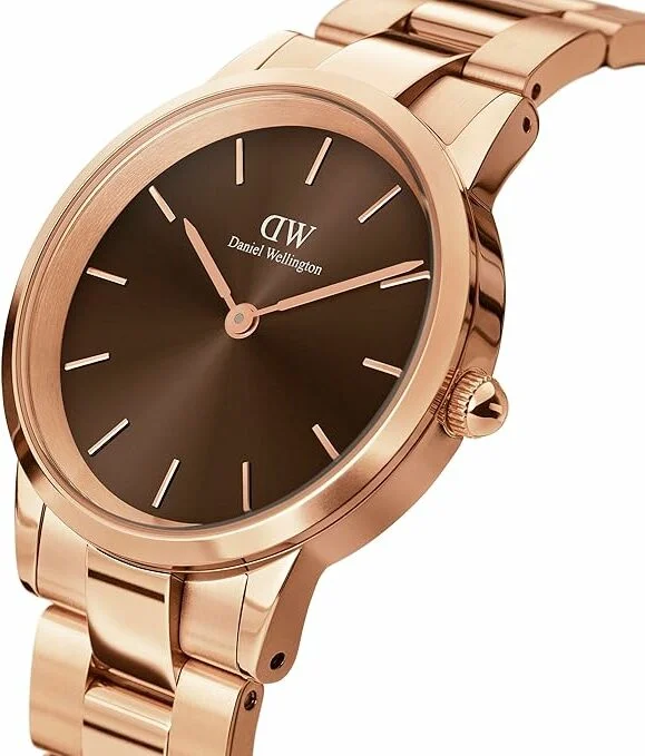 Montre Daniel Wellington Iconic Link DW00100463 pour Femme - Cadran Marron, Bracelet Acier Or Rose vue 2