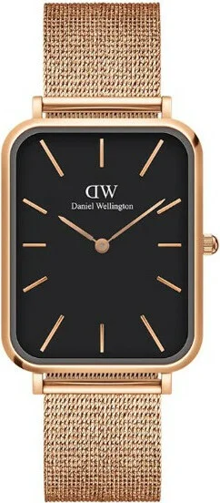 Montre Femme Daniel Wellington DW00100466 Cadran Rectangulaire Noir Onyx et Maille Milanaise Or Rose