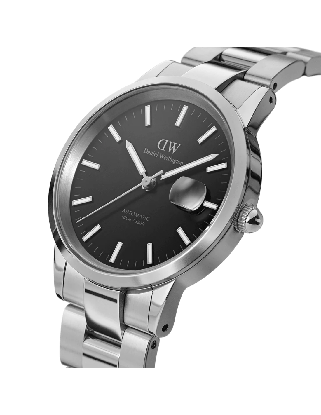 Montre Daniel Wellington DW00100482 Iconic Link Automatique 40mm - Boîtier et bracelet acier argent, cadran noir vue 2