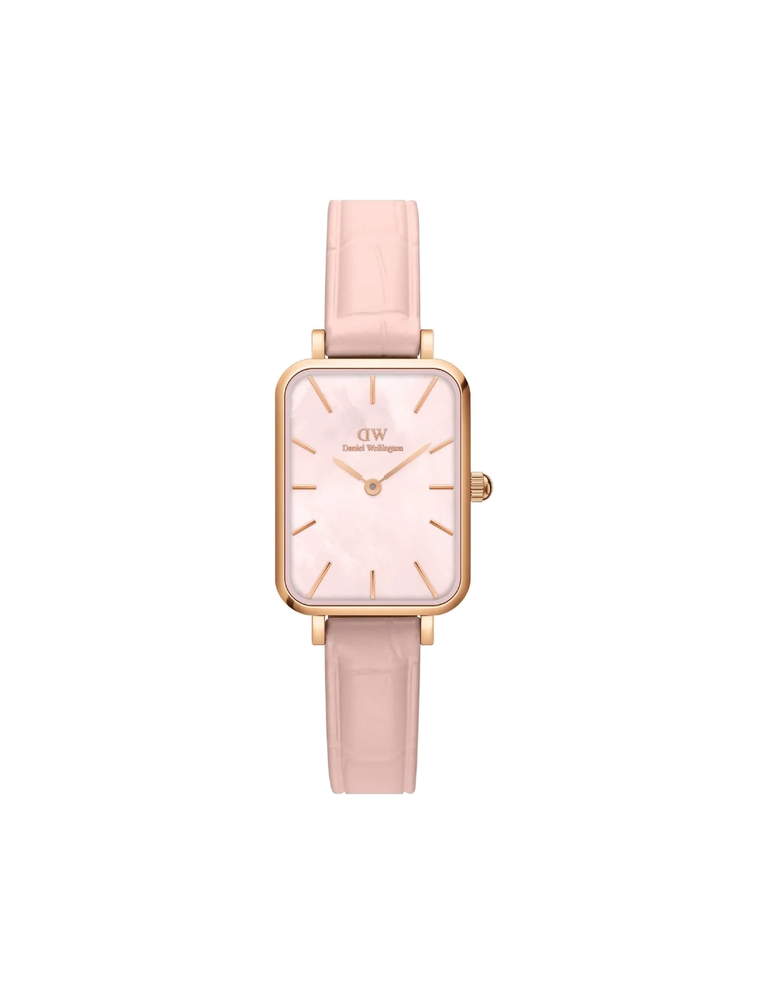 Montre Femme Daniel Wellington Quadro Pressed DW00100508 - Boîtier rectangulaire or rose, cadran nacre, bracelet maille milanaise rose