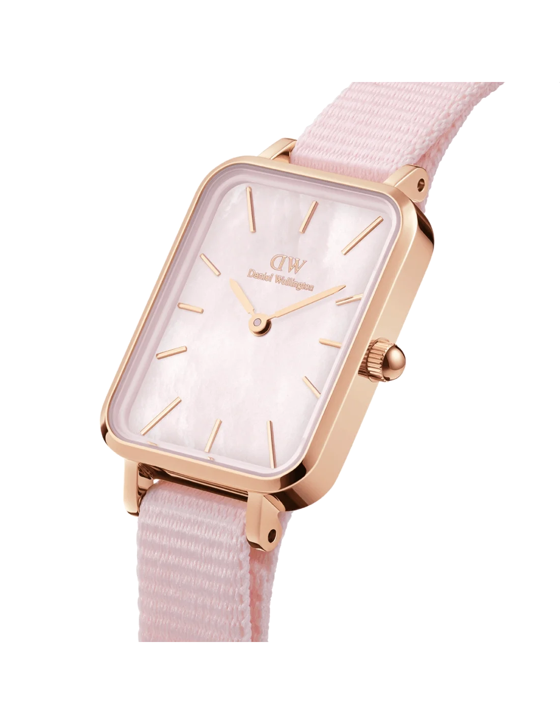 Montre Femme Daniel Wellington Quadro Coral DW00100509 - Cadran nacre rectangulaire, bracelet nylon rose vue 2