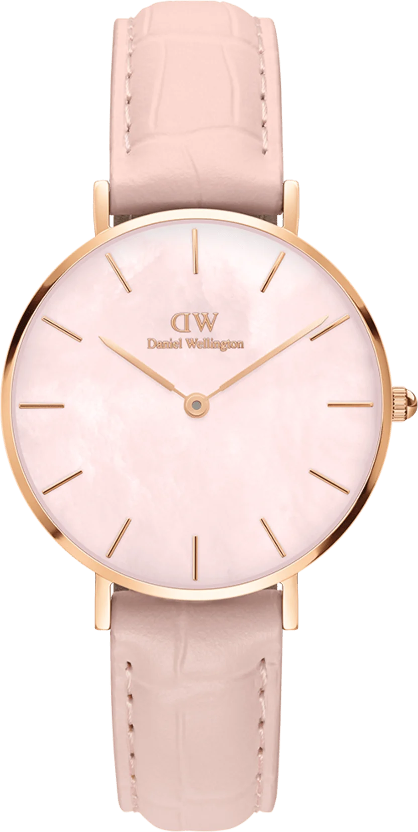 Montre Femme Daniel Wellington Petite Rouge DW00100511 - Boîtier Or Rose 28mm, Cadran Nacre Rose, Bracelet Cuir
