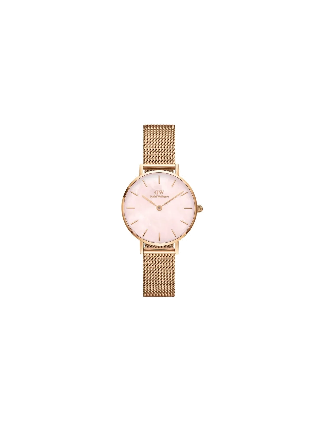 Montre Femme Daniel Wellington Petite Melrose Pearl DW00100513 - Cadran Nacré Rose 28mm, Bracelet Maille Milanaise Or Rose