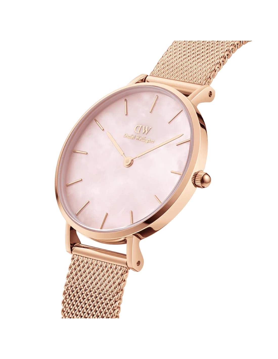Montre Femme Daniel Wellington Petite Melrose Pearl DW00100513 - Cadran Nacré Rose 28mm, Bracelet Maille Milanaise Or Rose vue 2