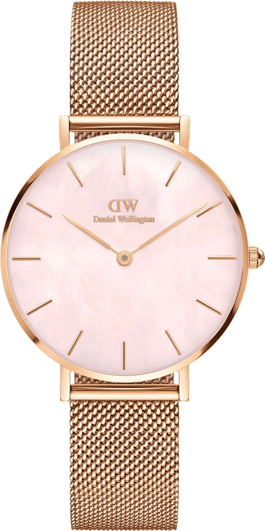 Montre Femme Daniel Wellington Petite Melrose Pearl 32mm DW00100516 - Boîtier et bracelet or rose, cadran rose nacré