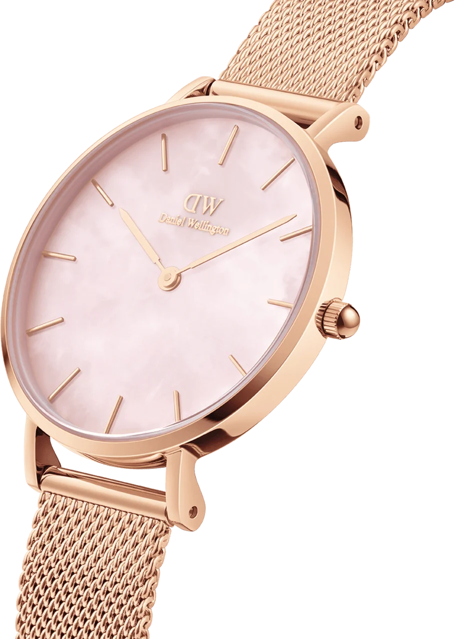 Montre Femme Daniel Wellington Petite Melrose Pearl 32mm DW00100516 - Boîtier et bracelet or rose, cadran rose nacré vue 2