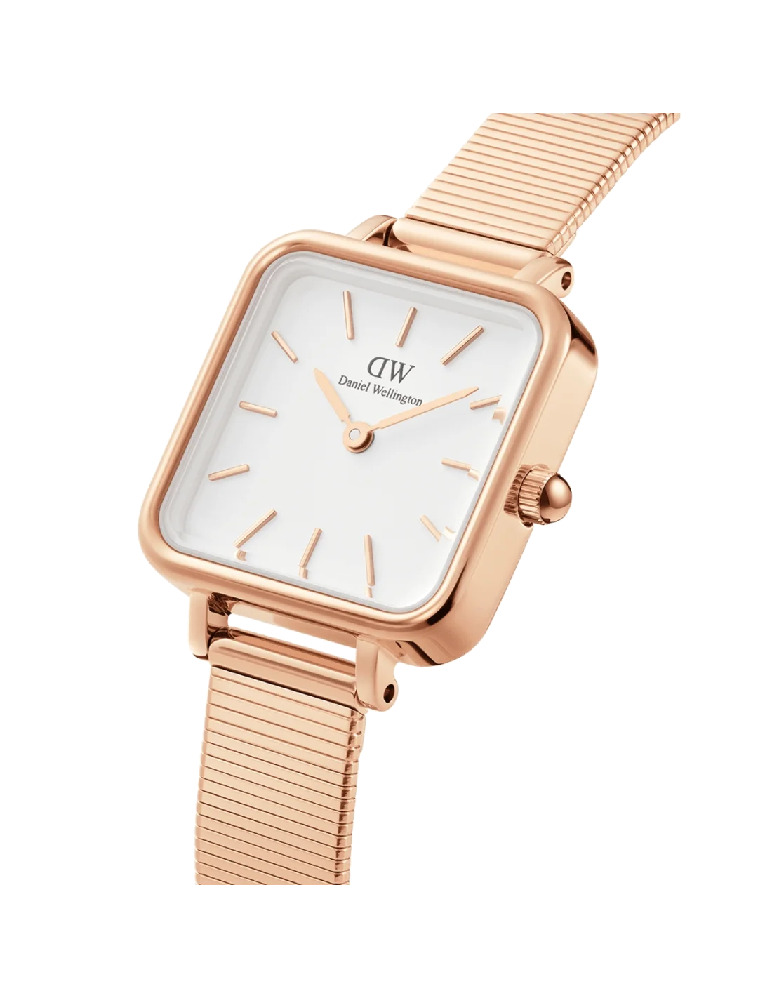 Montre Femme Daniel Wellington DW00100517 Quadro Studio, Cadran Carré Blanc, Boîtier et Bracelet Or Rose vue 2