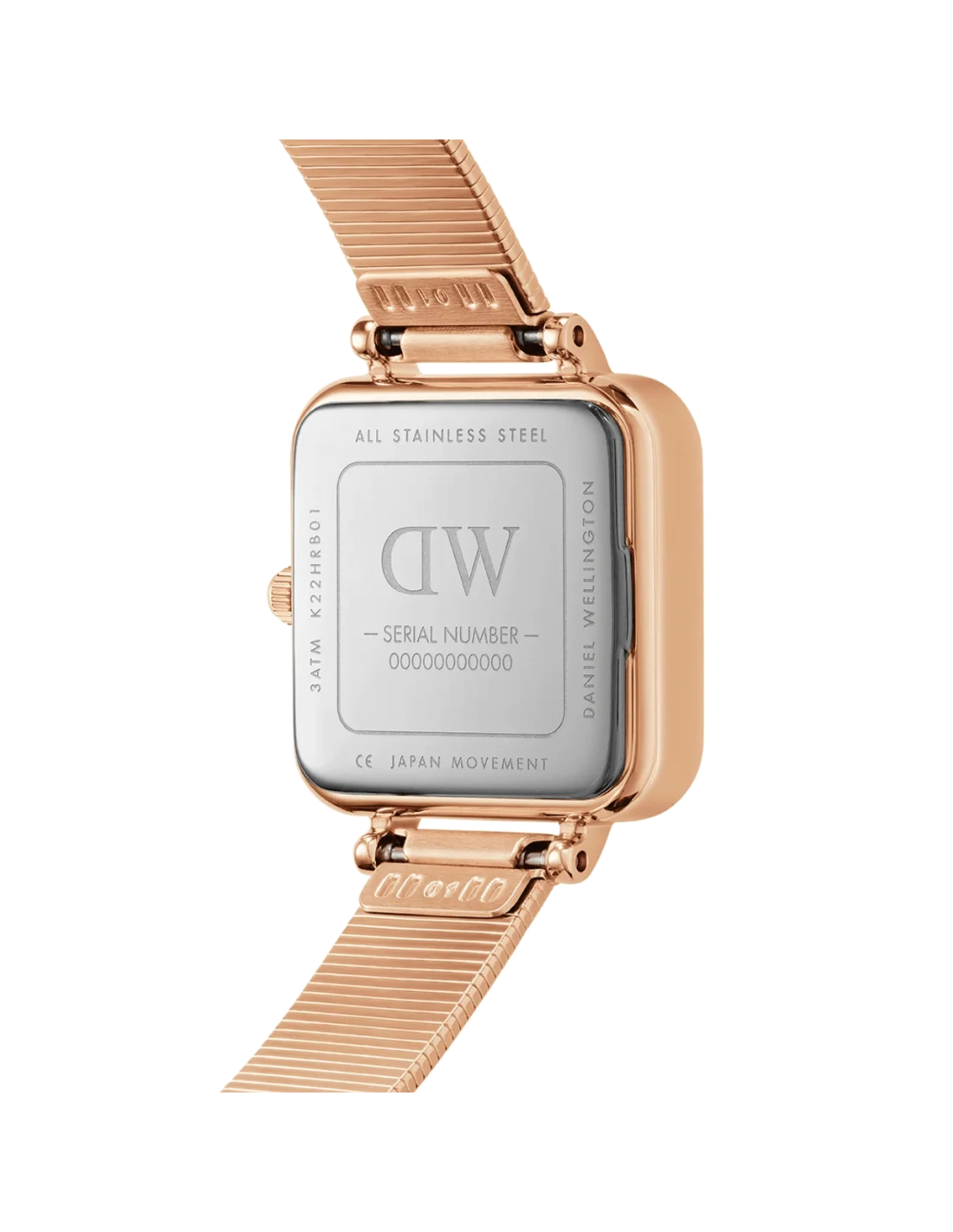 Montre Femme Daniel Wellington DW00100517 Quadro Studio, Cadran Carré Blanc, Boîtier et Bracelet Or Rose vue 3