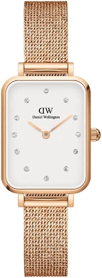 Montre Femme Daniel Wellington DW00100527 Quadro Rectangulaire Cadran Blanc Or Rose Maille Milanaise