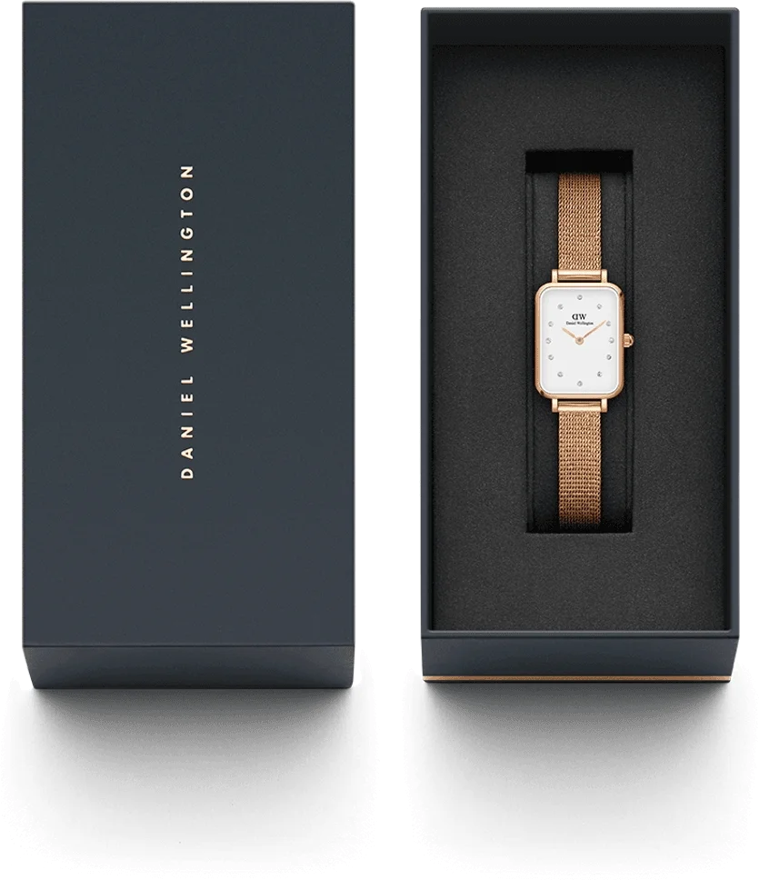 Montre Femme Daniel Wellington DW00100527 Quadro Rectangulaire Cadran Blanc Or Rose Maille Milanaise vue 4