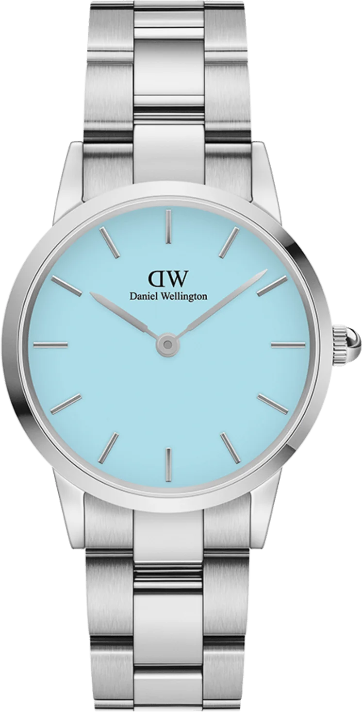 Montre Daniel Wellington DW00100540 Iconic Link, cadran bleu pastel Capri 28mm, bracelet acier poli pour femme