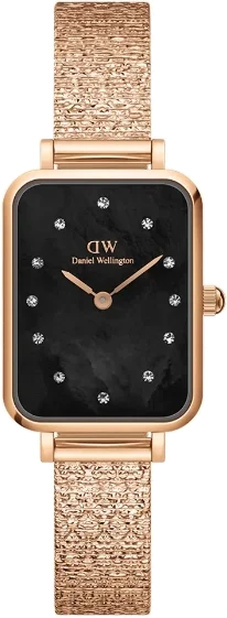 Montre Femme Daniel Wellington DW00100579 Quadro Lumine - Cadran Noir Rectangulaire, Maille Milanaise Or Rose