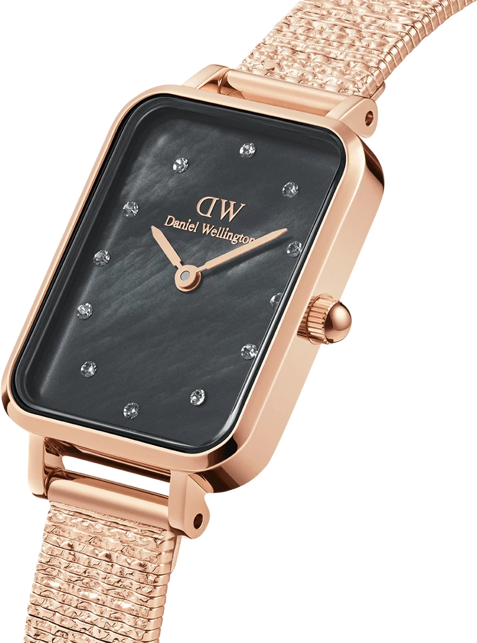 Montre Femme Daniel Wellington DW00100579 Quadro Lumine - Cadran Noir Rectangulaire, Maille Milanaise Or Rose vue 2