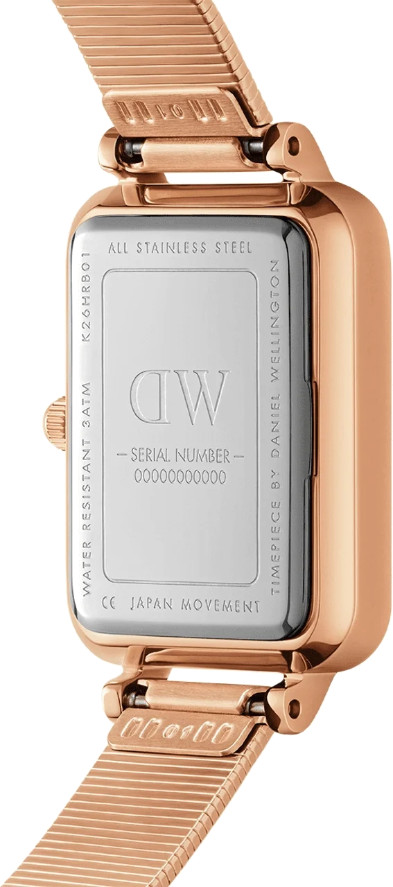 Montre Femme Daniel Wellington DW00100579 Quadro Lumine - Cadran Noir Rectangulaire, Maille Milanaise Or Rose vue 3