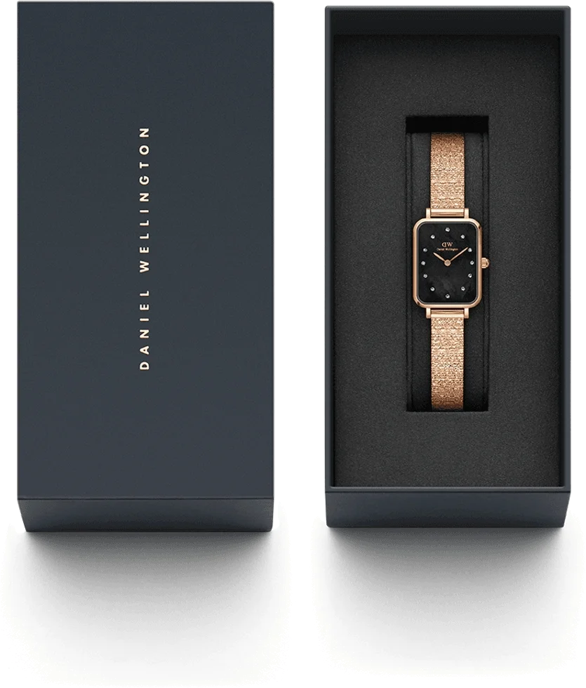 Montre Femme Daniel Wellington DW00100579 Quadro Lumine - Cadran Noir Rectangulaire, Maille Milanaise Or Rose vue 4