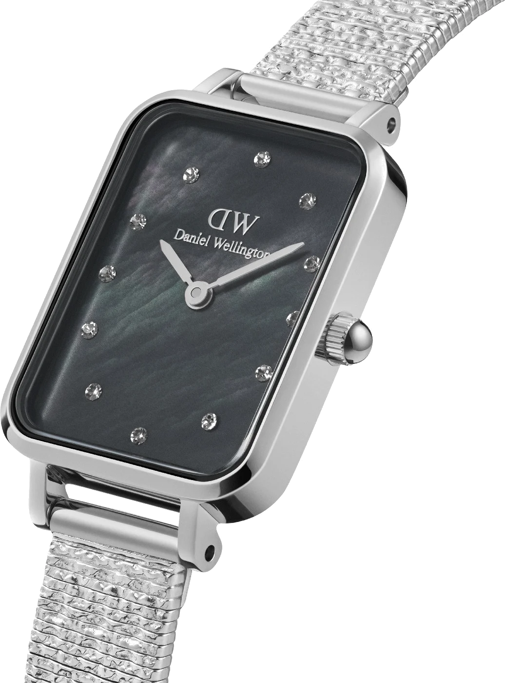 Montre Femme Daniel Wellington DW00100581 Quadro Rectangulaire Cadran Nacre Noire Maille Milanaise Or Rose vue 2