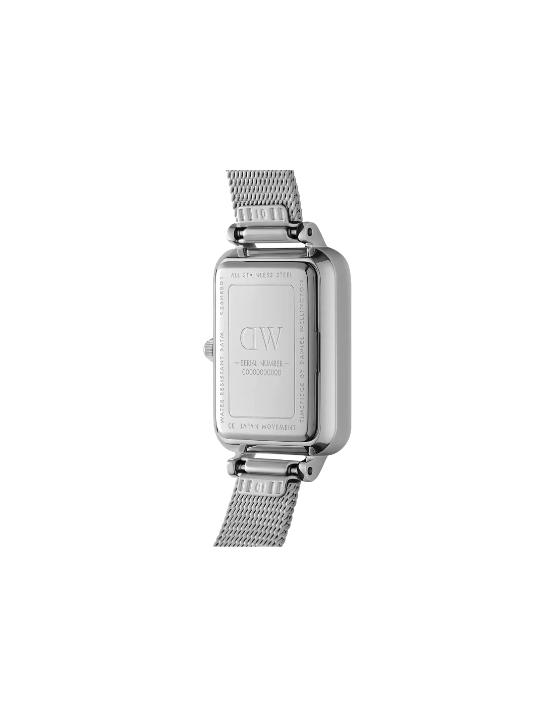 Montre Femme Daniel Wellington DW00100581 Quadro Rectangulaire Cadran Nacre Noire Maille Milanaise Or Rose vue 3