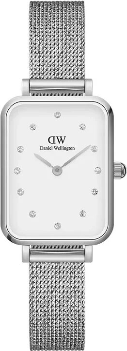 Montre Femme Daniel Wellington Quadro Lumine Pressed Sterling DW00100597 - Cadran Blanc, Boîtier Argent, Maille Milanaise