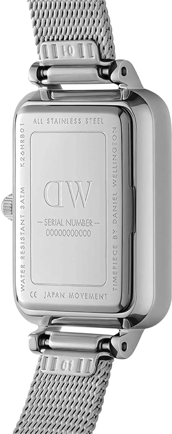 Montre Femme Daniel Wellington Quadro Lumine Pressed Sterling DW00100597 - Cadran Blanc, Boîtier Argent, Maille Milanaise vue 2