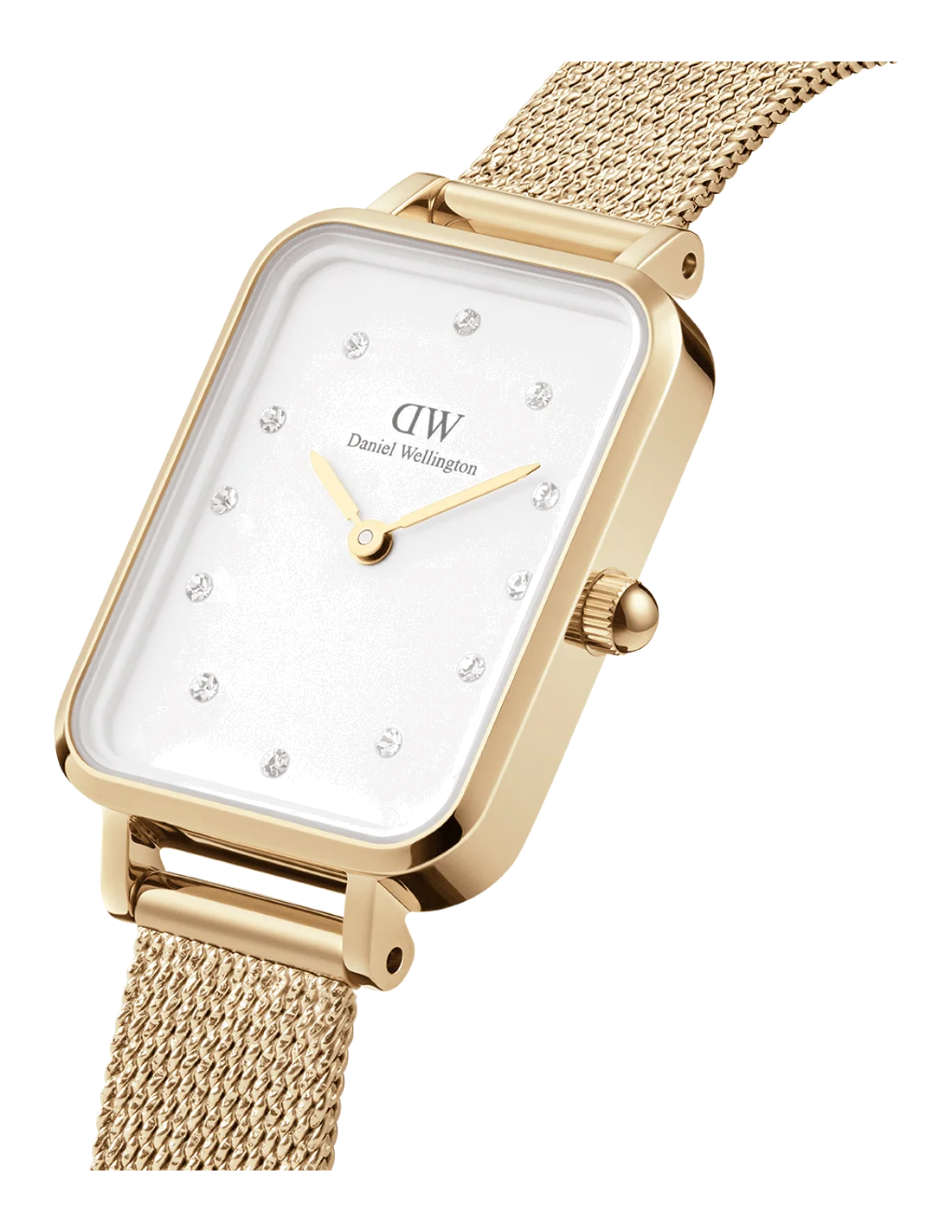 Montre Femme Daniel Wellington Quadro DW00100599 - Boîtier rectangulaire or, cadran blanc, bracelet maille or vue 2