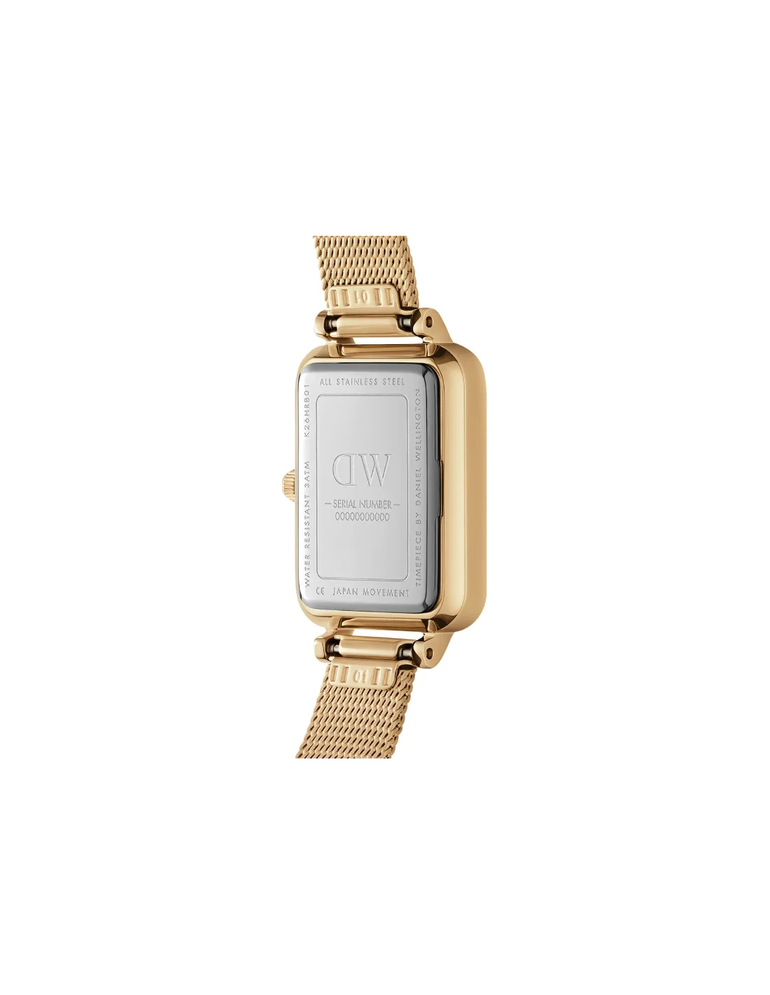 Montre Femme Daniel Wellington Quadro DW00100599 - Boîtier rectangulaire or, cadran blanc, bracelet maille or vue 3