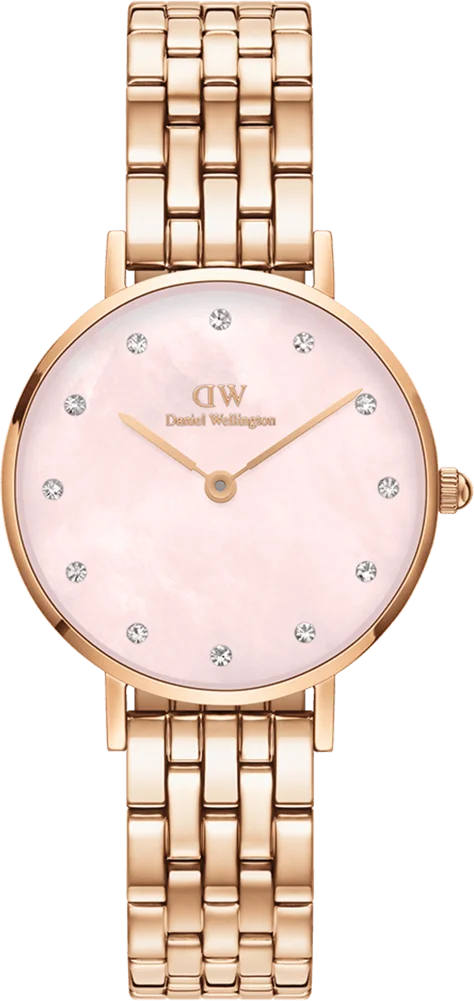 Montre Femme Daniel Wellington Petite Lumine 5-Link Melrose DW00100617, Cadran Rose Nacré, Bracelet Or Rose