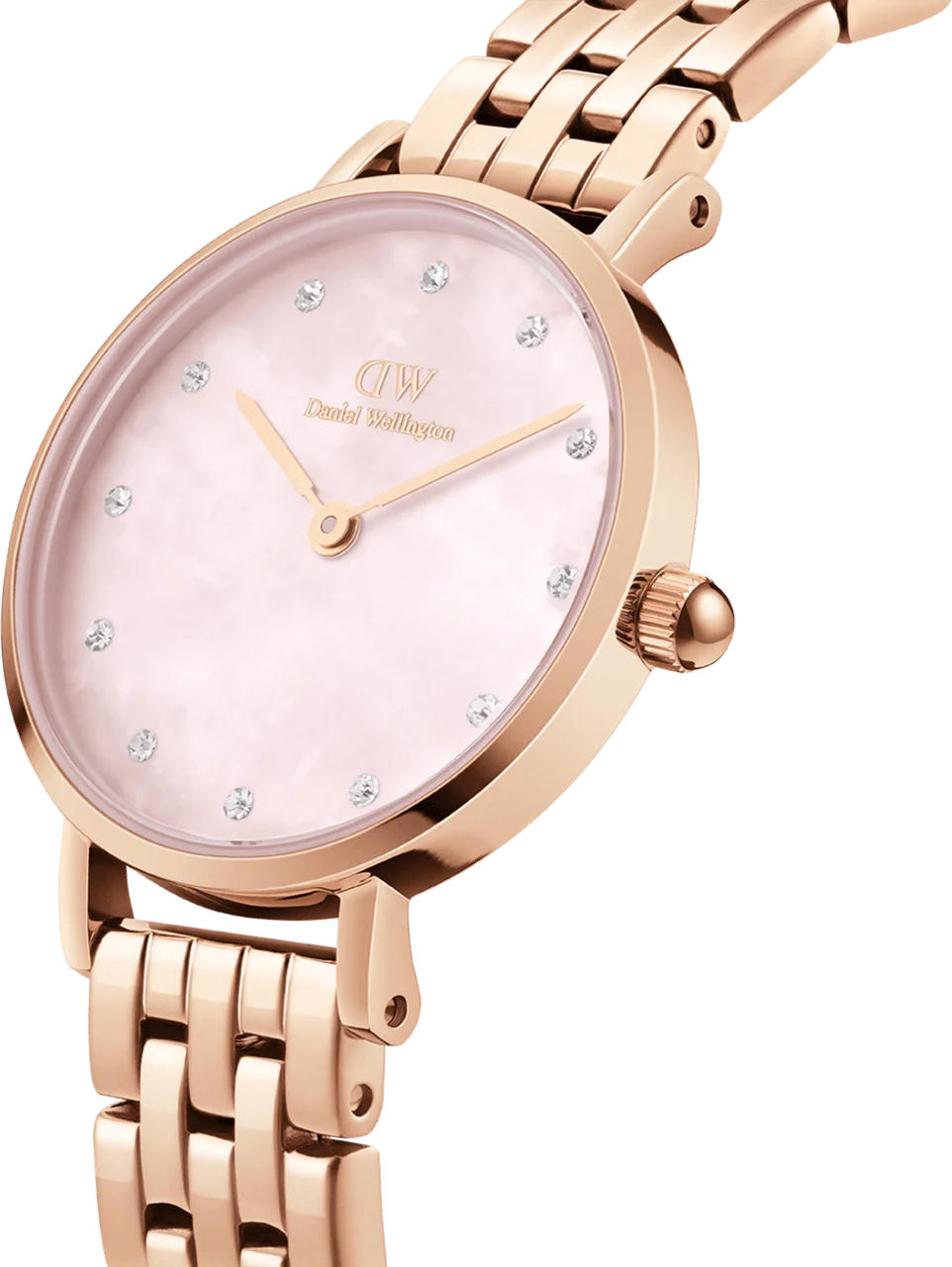 Montre Femme Daniel Wellington Petite Lumine 5-Link Melrose DW00100617, Cadran Rose Nacré, Bracelet Or Rose vue 2